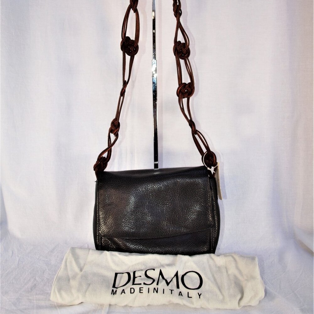 Black And Tan Leather Desmo Handbag Made In Italy